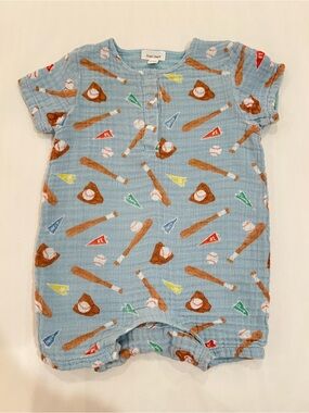 Angel Dear Light Blue Baseball Muslin Baby One-Piece